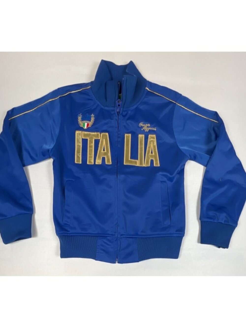 Italia Soccer Boys 5/6 Blue Full Zip Track Jacket Gold Foil Logo